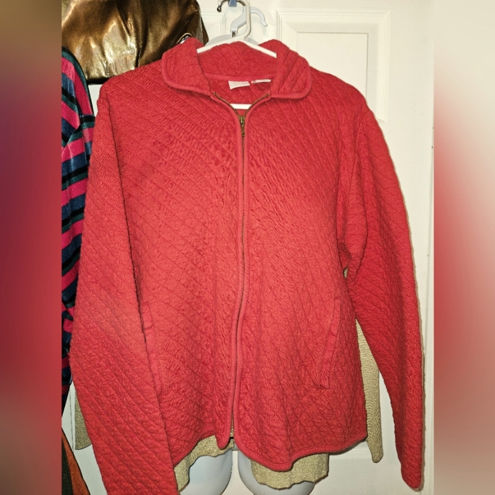 #333 Vintage- Cherokee- Tru Red Quilted Zip-up Jacket w Pockets- Sz. L/XL - Picture 1 of 4